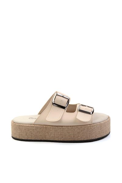 Bambi Beige Leather Women's Slippers K04423050103