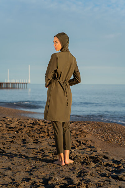 Ruko Maio Το όνομά σας είναι Khaki Color Parachute Fabric Πλήρες μαγιό Hijab με φερμουάρ C7T5N2O52-3