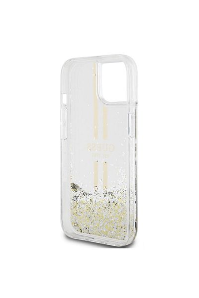 Guess Case Liquid Glitter Gold Stripe iPhone 15 Transparent