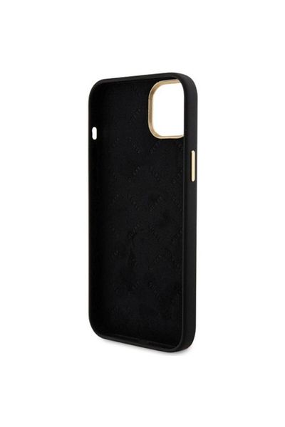 Guess Case Liquid Silicone 4g Strass Metal Logo Iphone 15 Black