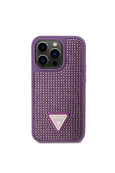 Guess Case Rhinestones Triangle Metal Logo iPhone 15 Pro Max Purple