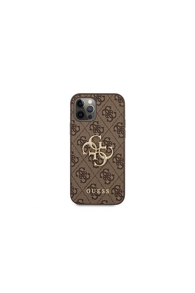 Guess Case Iphone 12 / 12 Pro Pu 4g Metal Logo Brown