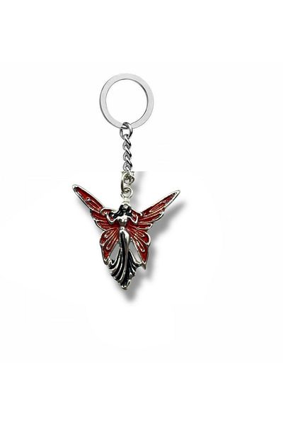Herşey Nota Unisex Metal Keychain with Red Fairy Figure – Fantastic and Fairytale Accessory