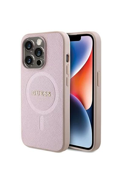 Guess Saffiano Magsafe Iphone 15 Pro Case Pink
