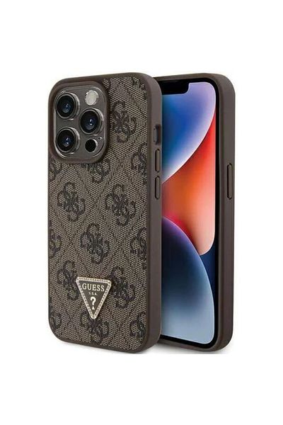 Guess Case Pu 4g Strass Triangle Metal Logo Iphone 15 Pro Brown