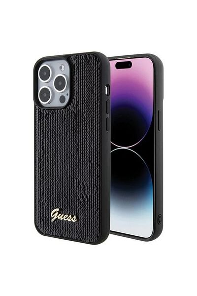 Guess Case Sequin Script Logo Iphone 15 Pro Max Black
