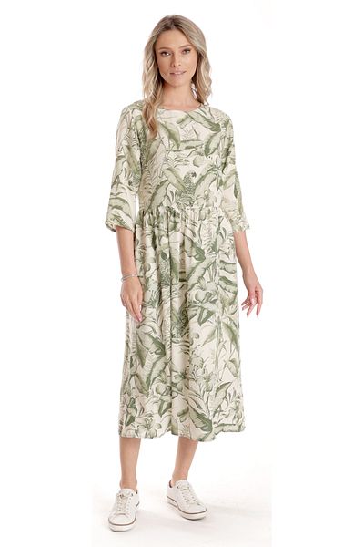Eranthe Rochie Lunga Dama V271, crem cu imprimeu floral verde