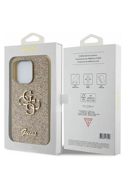 Guess Case Fixed Glitter 4g Metal Logo Iphone 15 Pro Max Gold