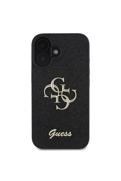 Guess Case Fixed Glitter 4g Metal Logo Iphone 16 Black