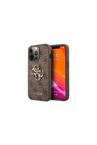 Guess Case Iphone 13 Pro Pu 4g Metal Logo Brown