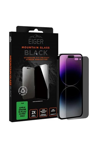EIGER Mountain Glass Privacy Screen Protector for iPhone 15 Plus / 15 Pro Max Black