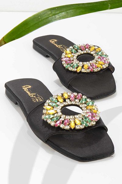 Bambi Black Multicolor Women's Slippers K04828197738