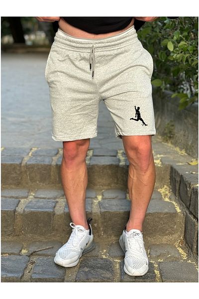 dont quıt Men's Gray Shorts Slimfit Fit Football Player Printed Cotton Fabric