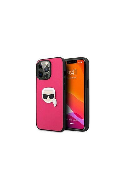 Karl Lagerfeld Husa iPhone 13 Pro Karl Lagerfeld Leather Ikonik Karl`s Head Metal Roz