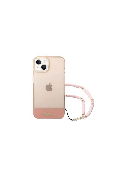 Guess Case Iphone 14 Plus Tpu Camera Outline Translucent Strap Pink