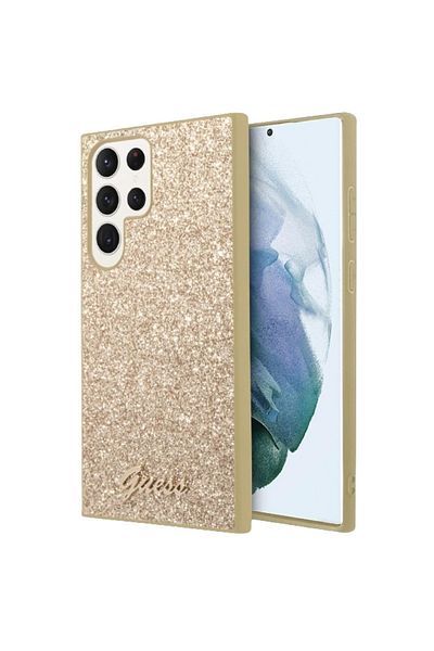 Guess Husa Tpu Glitter Flakes Metal Logo Samsung Galaxy S24 Ultra Gold