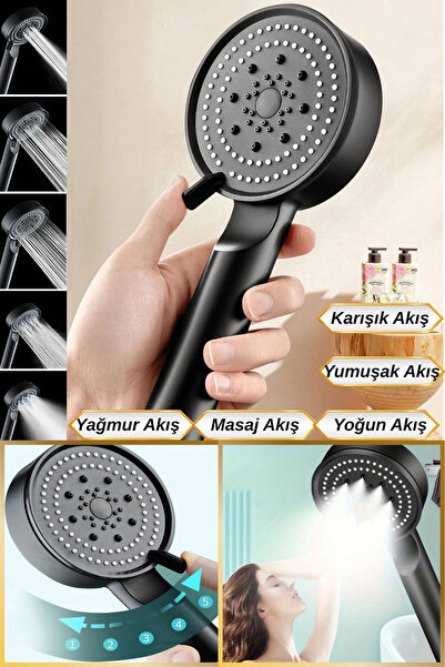 Hane Dostu Şık ve Modern Tasarım | 5 Akış Modlu Yüksek Basınçlı Duş Başlığı