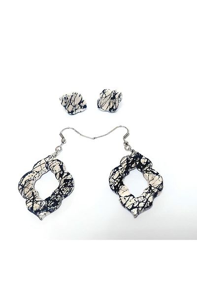 stdeta 2 Pairs of Pearl White Marble Patterned Dangle and Stud Ceramic Earrings Marmow