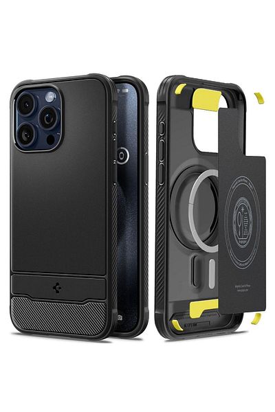 Spigen Rugged Armor Magsafe Iphone 15 Pro Max Case Black