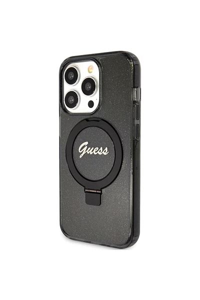 Guess Case Ring Stand Glitter Magsafe Iphone 15 Pro Black