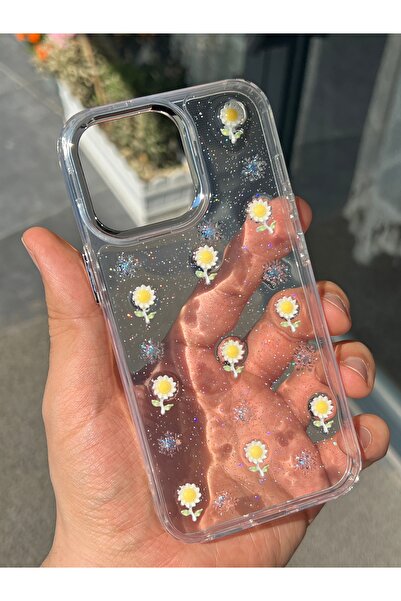 EDELFU iPhone 11 Uyumlu Papatyalar Desenli Simli Şeffaf Kapak Dayanıklı Korumalı Kılıf