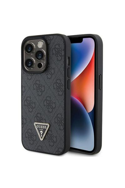 Guess Case Pu 4g Strass Triangle Metal Logo Iphone 15 Pro Black
