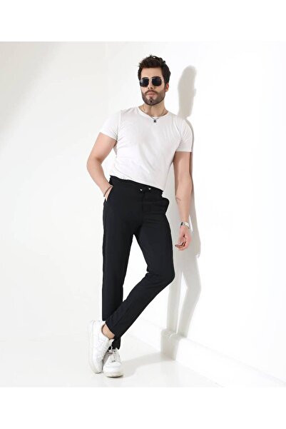 Benim Denim ERKEK BELİ TAM LASTİKLİ SİYAH LOOSER JOGGER ÖRME RAHAT PANTOLON