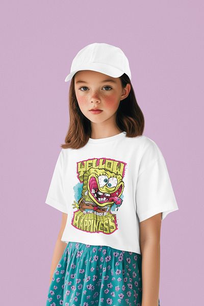SEVBANO Tricou unisex cu desene animate pentru copii cu imprimeu SpongeBob (vârste 1-12)