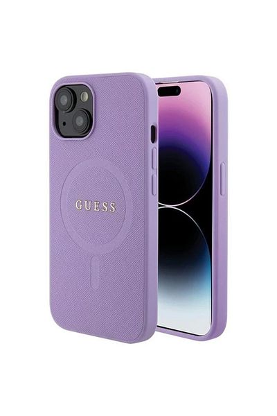 Guess Saffiano MagSafe iPhone 15 Case Purple