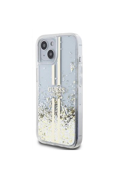 Guess Case Liquid Glitter Gold Stripe iPhone 15 Transparent