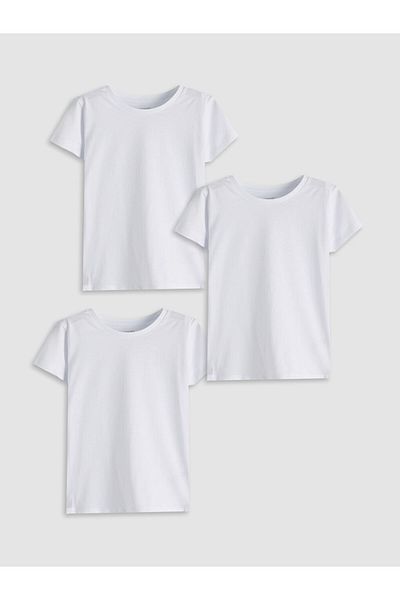 LC Waikiki White Crew Neck Basic Boy's T-Shirt 3-Piece
