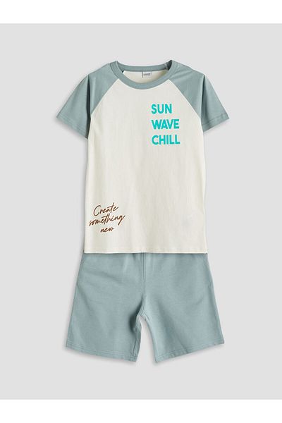 LC Waikiki Ecru Crew Neck Boys T-Shirt and Shorts