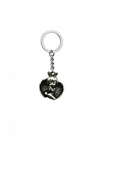 Herşey Nota Unisex Metal Keychain with Sad Angel Figure – Emotional and Spiritual Themed Meaningful Accessory