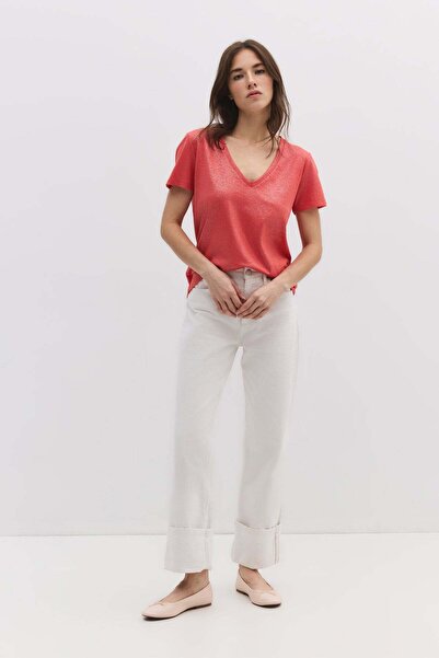 No Matter What Glitzernder Stoff mit V-Ausschnitt, schlicht