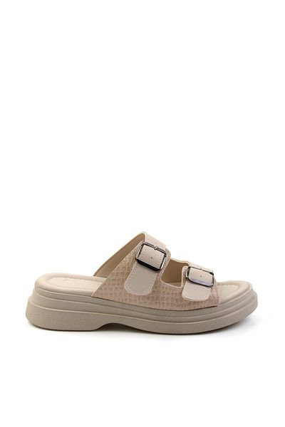 Bambi Beige Patent Leather Crocodile Women's Slippers K04761038009