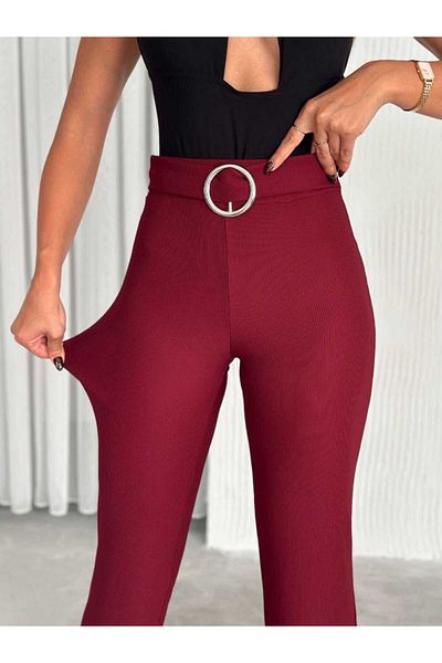 Butik Merrline Women's Ottoman Fabric Ring Detail Belt Spanish Pants