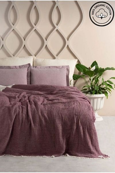VESSİNOHOME Pure Series Muslin Double Bedspread Natural Cotton