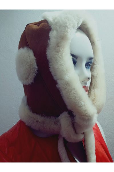hoaryage 100% Sheep Eared Uşanka Genuine Lambskin Pilot Hat
