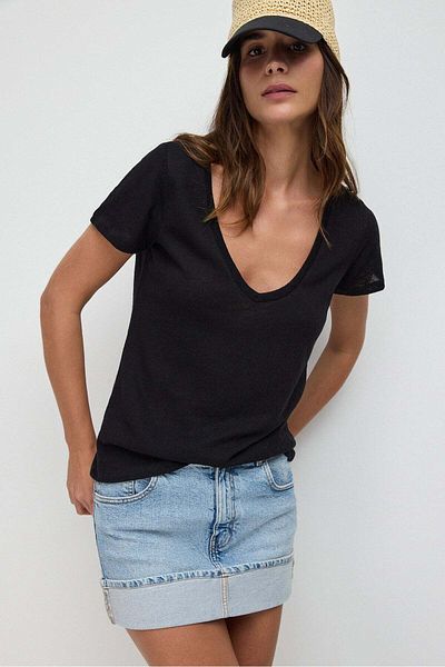 No Matter What V Neck Linen Basic T-shirt