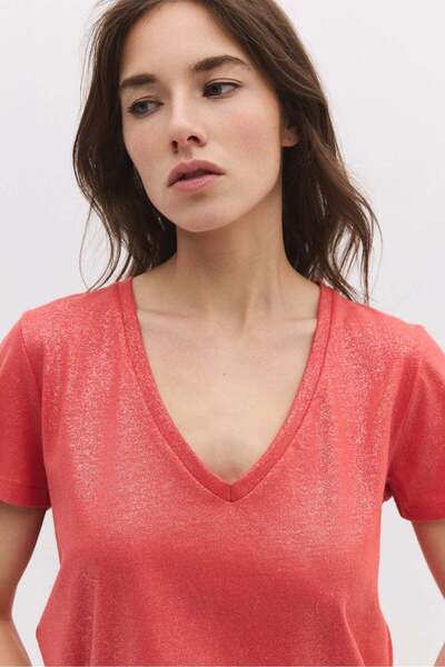 No Matter What Glitzernder Stoff mit V-Ausschnitt, schlicht