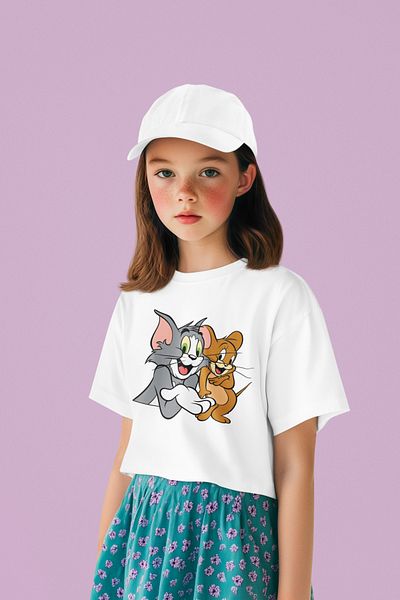 SEVBANO Tricou unisex pentru copii cu desene animate cu imprimeu Tom și Jerry (vârsta 1-12)
