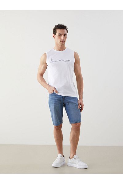 LC Waikiki Buxe White Crew Neck Printed Men's Sleeveless T-Shirt