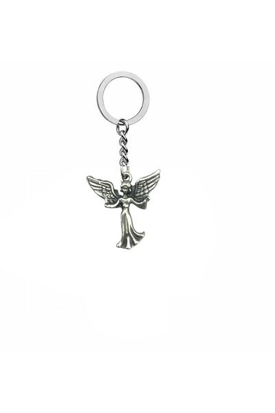 Herşey Nota Unisex Metal Keychain with Winged Angel Figure – Spiritual Accessory with Protection and Peace Theme