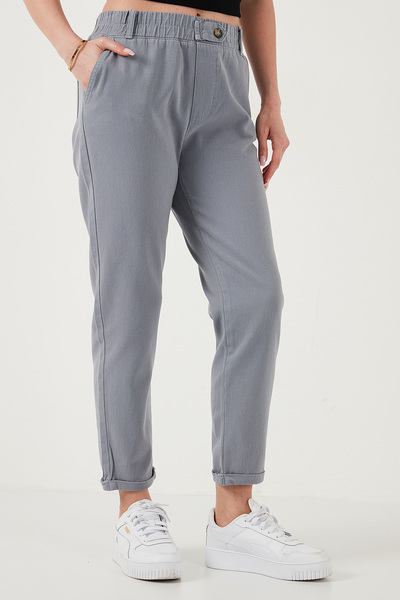 Lela Pantaloni din bumbac, cu talie înaltă, cu picioare drepte, PANTALONI 668YP4924