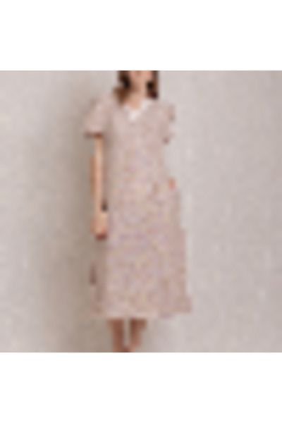 Volanlı Summer Linen Dress with V-Neck Pockets