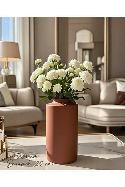 Lui Tasarım Bohemian Style Cream Color 25cm Simple Ceramic Nordic Bohemian Design Hotel Office Decoration Vase