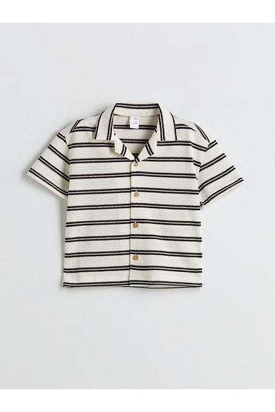 LC Waikiki Ecru Resort Collar Striped Baby Boy T-Shirt