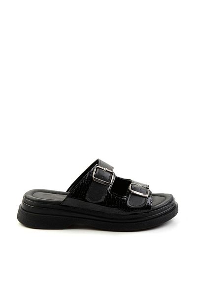 Bambi Black Patent Leather Crocodile Women's Slippers K04761038009