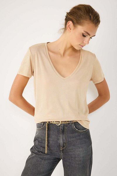 No Matter What Shiny V Neck Basic T-shirt