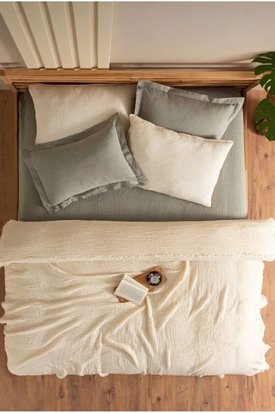 VESSİNOHOME Pure Series Muslin Double Bedspread Natural Cotton